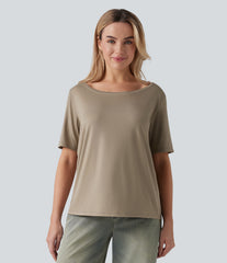Boat Neck Half Sleeve Casual T-Shirt