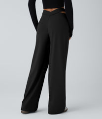 DayStretch V Shaped Mid Rise Cut Out Casual Baggy Pants with Pockets