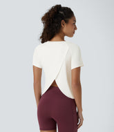 Contrast Mesh Hem Short Sleeve InstantCool Yoga Sports Top-UPF50+