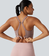 Medium Support U-Neck Backless Adjustable Buckle Molded Spacer Training Sports Bra