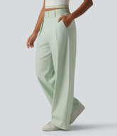 High Waisted Wide Leg Casual Cotton Linen Pants with Pockets
