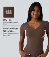 Halara Cotton Jersey V-neck Short Sleeve Built-in Bra Casual T-Shirt B-DD Cups