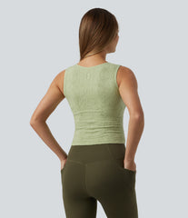 V-neck Ruched Built-in Bra Cropped Jacquard Yoga Tank Top