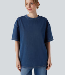 Halara Flex™ Round Neck Short Sleeve Denim Casual T-Shirt
