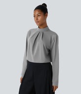 Stand Collar Back Long Sleeve Work Blouse
