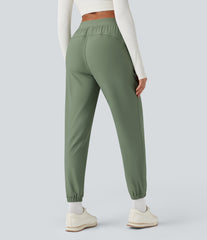 Durable Water Repellent High Waisted Fleece Running Joggers with Pockets