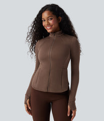 SpacerTek™ Stand Collar Reglan Long Sleeve Thumb Holes Workout Jacket