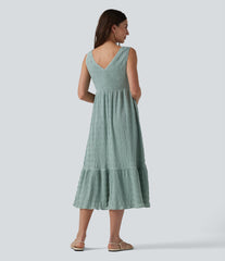 V Neck Sleeveless Midi Casual Dress
