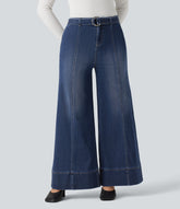 Halara Flex™ High Waisted Belted Wide Leg Flare Casual Jeans with Pockets