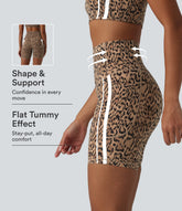 Halara UltraSculpt™ Leopard Print High Waisted Tummy Control Color Block Stripes Training Biker Shorts 7'' with Pockets