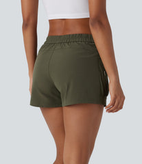 Mid Rise Adjustable Waistband Pocket Casual Shorts