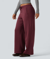 Low Rise Drawstring Workout Fleece Straight-leg Pants with Pockets