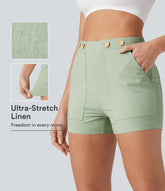 High Waisted Casual Stretch Linen Shorts 3'' with Pockets
