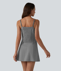 Shirred Mini Stripe Casual Slip Dress with Pockets