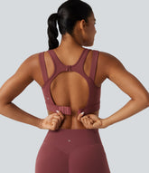 High Support V-neck Backless Adjustable Buckle Non-Removable Pad Running Sports Bra