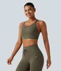 Medium Support Crisscross Back Adjustable Buckle Breathable Mesh Built-in Bra InstantCool Quick Dry Training Sports Bra-UPF50+