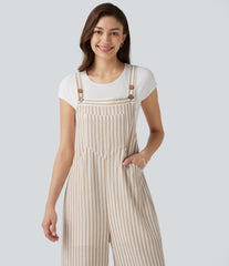 Stripe Casual Linen-Feel Overalls with Pockets