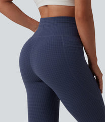 High Waisted Drawstring Houndstooth Tapered Yoga Leggings with Pockets