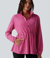 Long Sleeve Inner Drawstring Stripes Quick Dry Workout Jacket-UPF40+