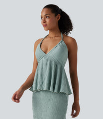 Halter Tie Back Ruffle Hem Top