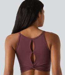 SoftlyZero™ Plush Cut-Out Twisted Back U-Neck Built-in Bra Yoga Tank Top