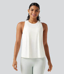 Round Neck Racerback Built-in Bra Cool Touch 2-Piece Casual Tank Top-UPF50+