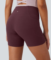 High Waisted Crossover Pocket Waffle Yoga Biker Shorts 5''
