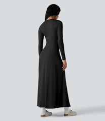 Henley Long Sleeve Flare Maxi Casual Dress