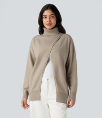 High Neck Long Sleeve Work Sweater-Front and Back Wearable