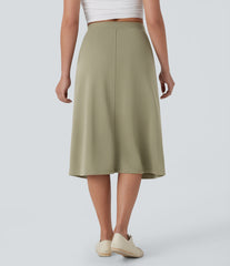 High Waisted Midi Casual Skirt with Pockets