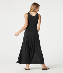 Notched Sleeveless Split Maxi Casual Flowy Dress