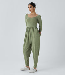 Scoop Neck Pocket Casual Harem Jumpsuit