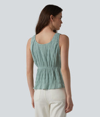 V-neck Crinkle Texture Casual Tank Top