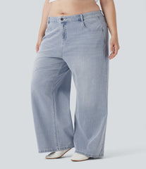 Plus Size Halara Flex™ Low Rise Wide Leg Washed Casual Jeans with Pockets