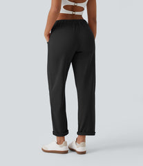 Mid Rise Zipper Pocket Waffle Casual Pants
