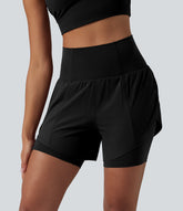 Breezeful™ Super High Waisted Curved Hem 2-in-1 Quick Dry Yoga Shorts 5'' with Pocket