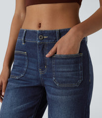 Halara Flex™ Low Rise Zipper Pockets Straight Leg Washed Casual Jeans