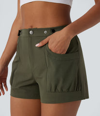 Mid Rise Adjustable Waistband Pocket Casual Shorts