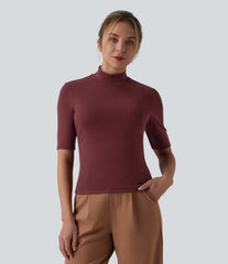 Mock Neck Half Sleeve Casual T-Shirt