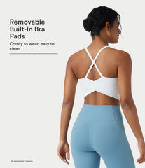 Scoop Neck Built-in Bra Crossover Hem Cropped Yoga Cami Top