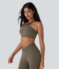Light Support Crossover Cut Out Yoga Sports Bra A-D Cups