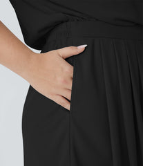 V Neck Short Sleeve Pocket Waffle Casual Plus Size Jumpsuit
