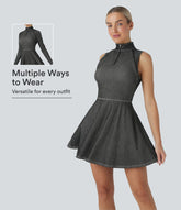 Halara Flex™ Zipper Removable Sleeve Thumb Hole Flare Mini InstantCool Washed Denim Tennis Active Dress