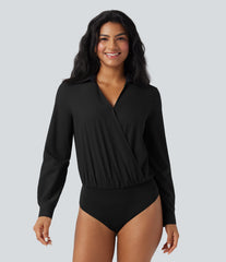 Breezeful™ V Neck Long Sleeve Quick Dry Work Shirt Bodysuit