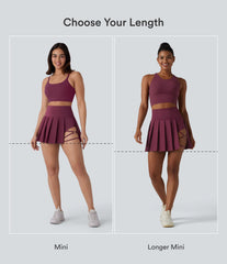 Breezeful™ High Waisted Pleated 2-in-1 Asymmetric Hem Quick Dry Mini Dance Skirt with Pockets-Longer Length