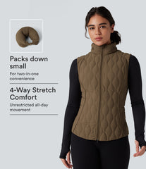 PuffFlex Packable High Neck Zipper Running Quilted Vest with Pockets