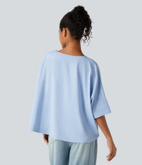 Round Neck Batwing Sleeve High Low Relaxed Casual T-Shirt