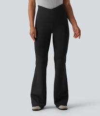 V Shaped High Waisted Tummy Control Flare Casual Pants with Pockets