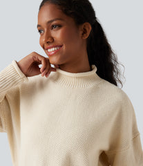 Mock-neck Long Sleeve Casual Sweater