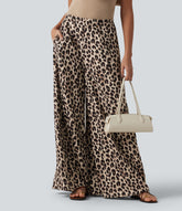 High Waisted Wide Leg Leopard Print Casual Pants with Pockets